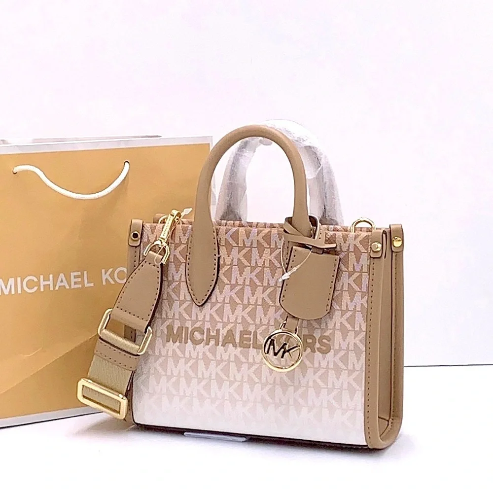 Michael Kors Mirella Extra-Small Ombré Logo Crossbody XBODY ShopperBag Camel NWT